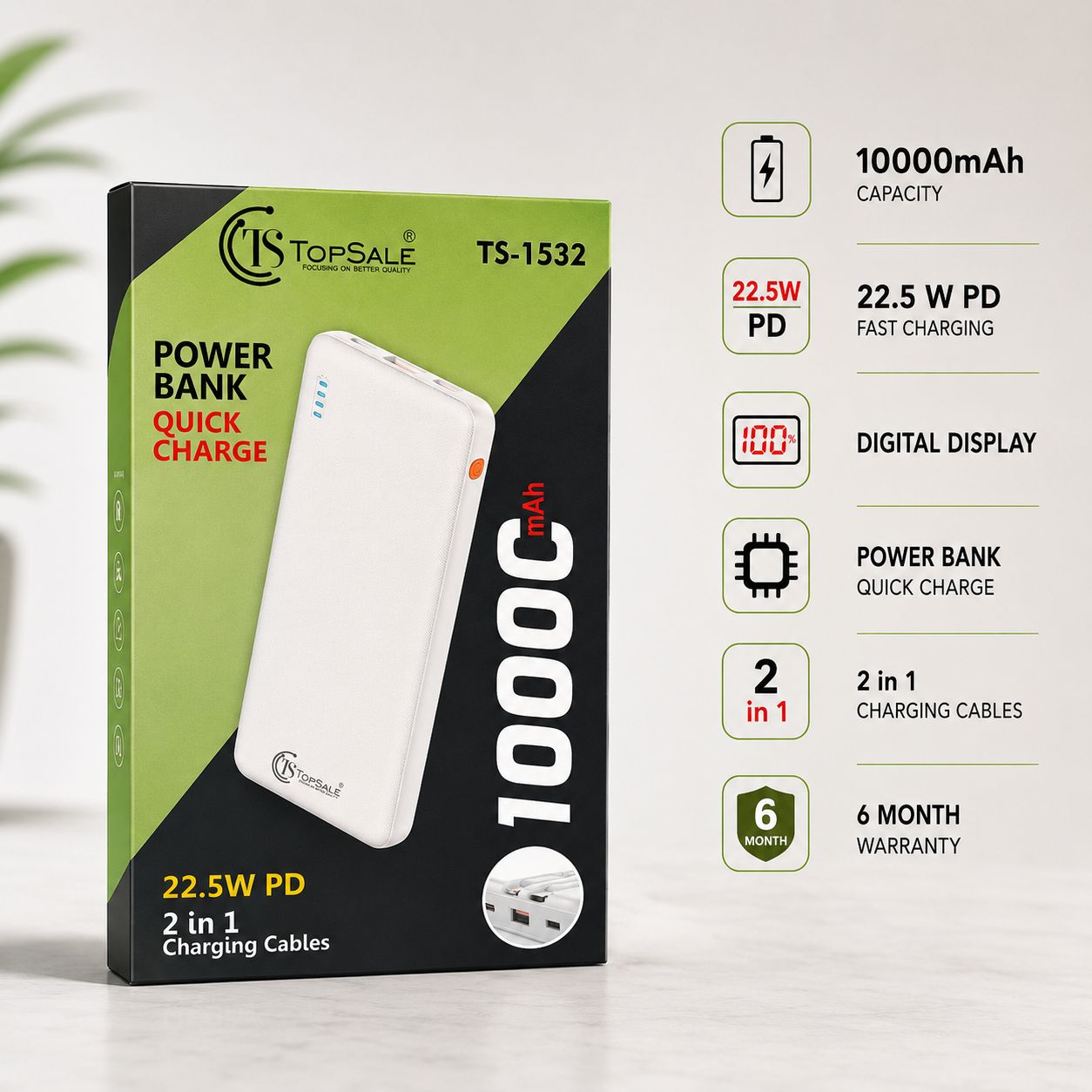 TopeSale TS 1532 10000Mah Powar Bank 6M Warranty