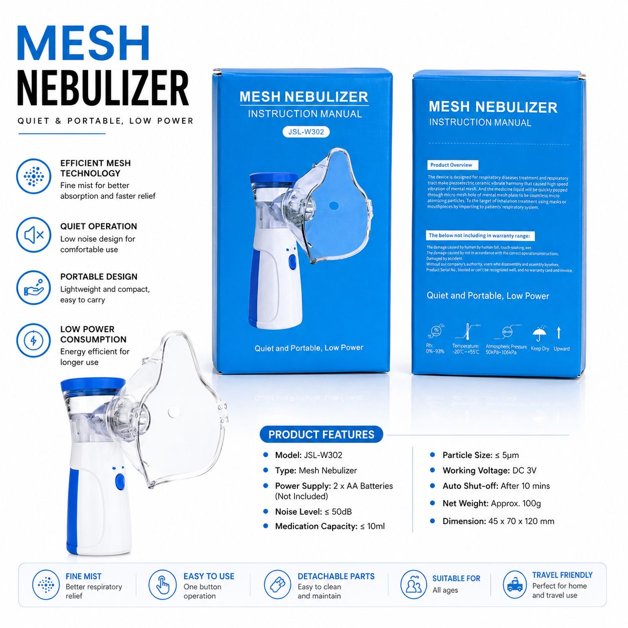 JSL W302 Portable Mesh Nebulizer