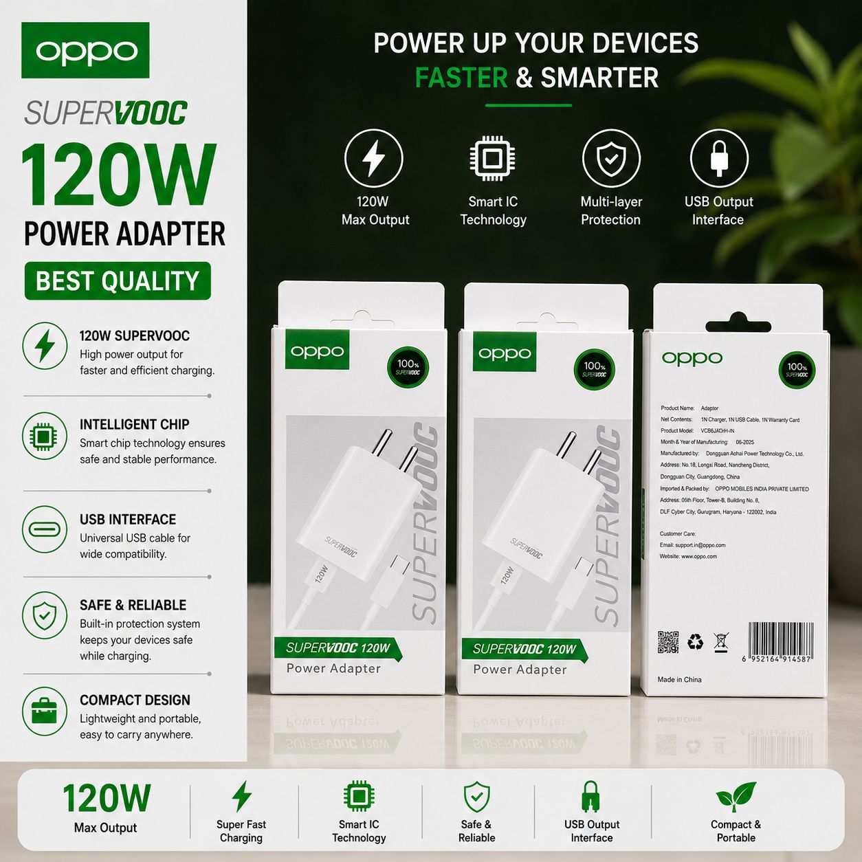 Samsung/Oppo  120W Super Fast Charging Adapter with Type-C Cable
