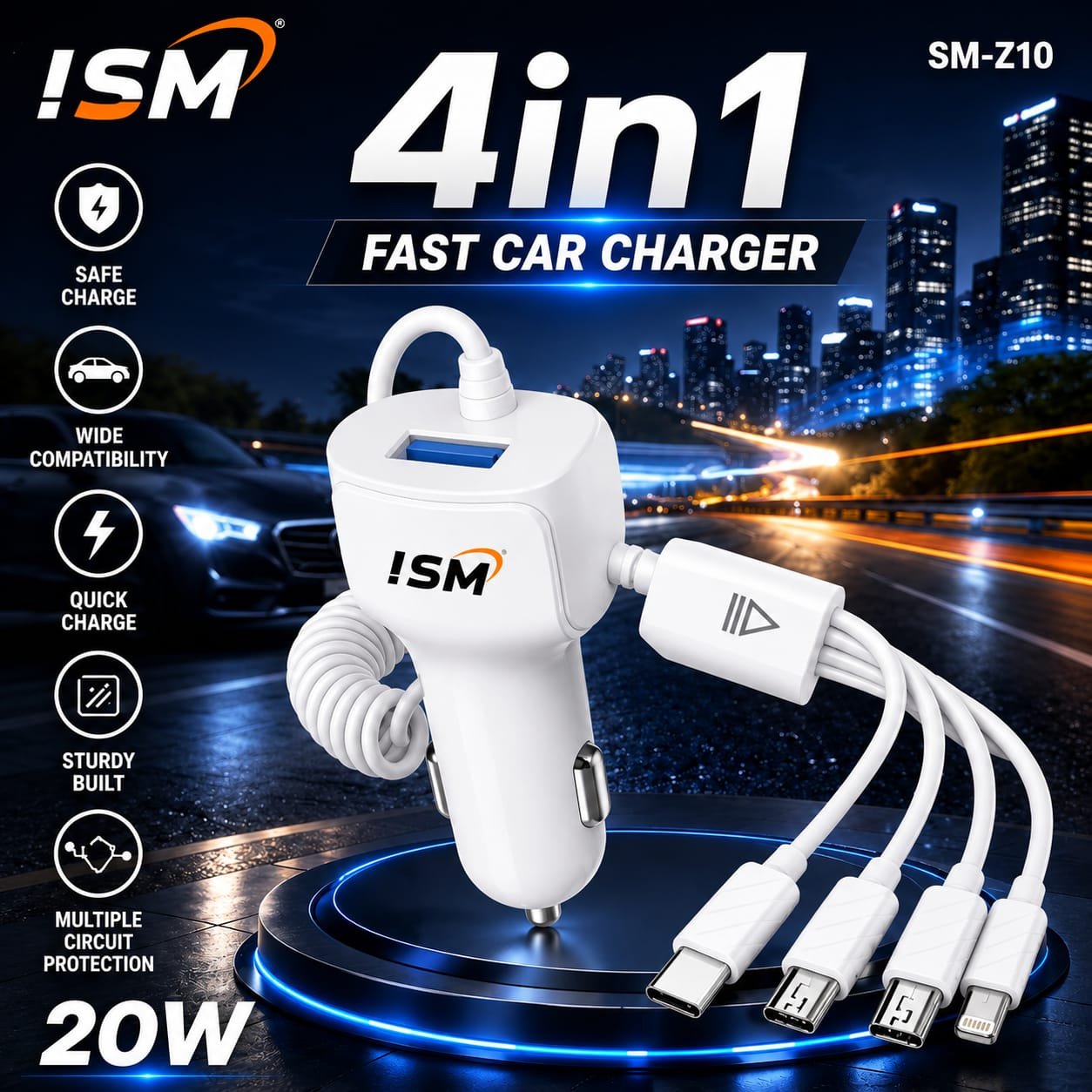 ISM IZ10 18W 4In1 Car Charger