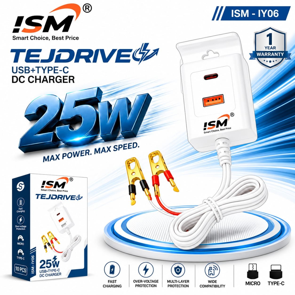 ISM - IY06 TEJDRIVE 25W USB + Type-C DC Charger