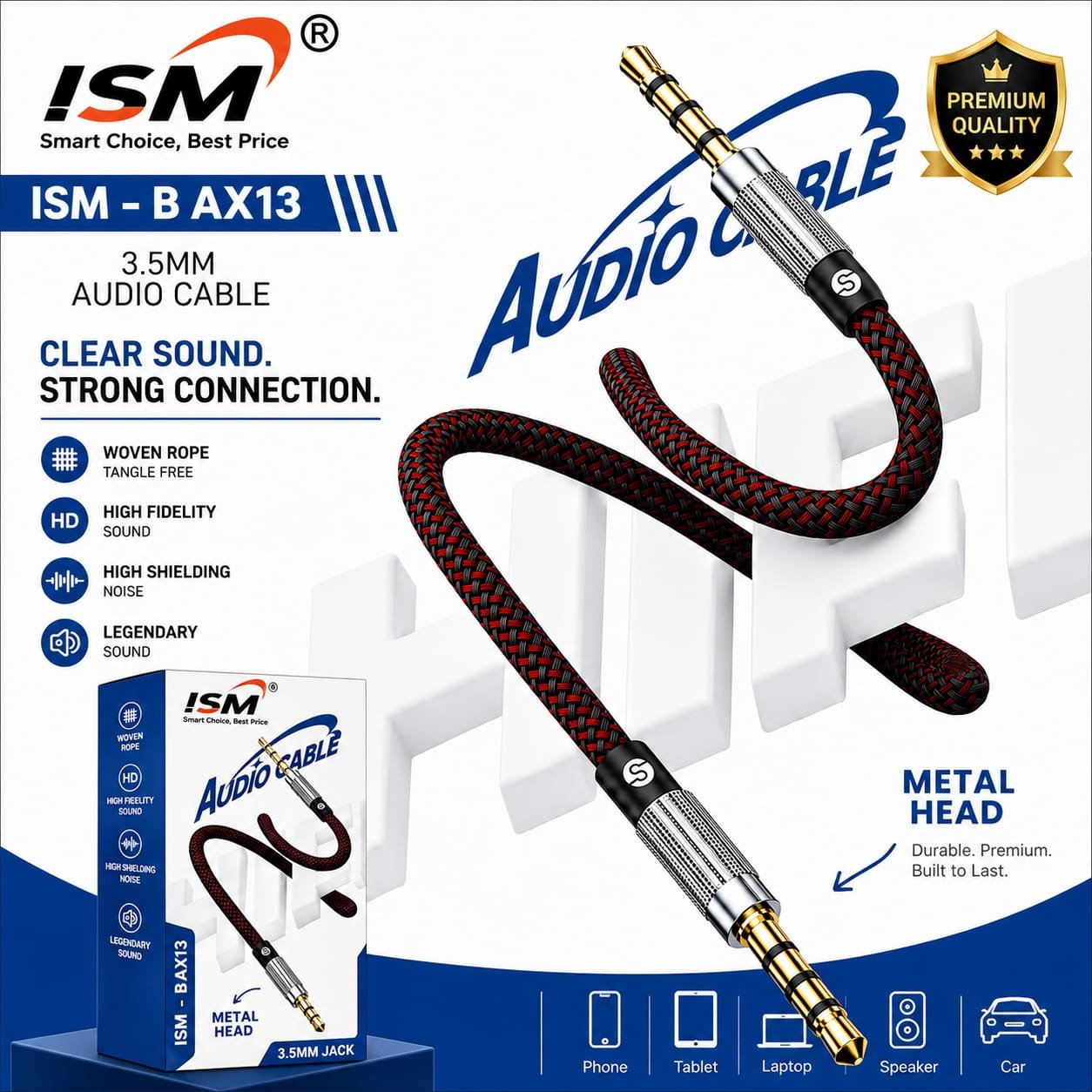 ISM IAX13 3.5MM Audio Cable ( Aux To Aux Cable)