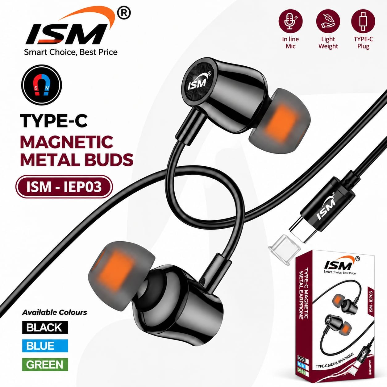 ISM IEP03 Type c Metal Megnetic Earphone