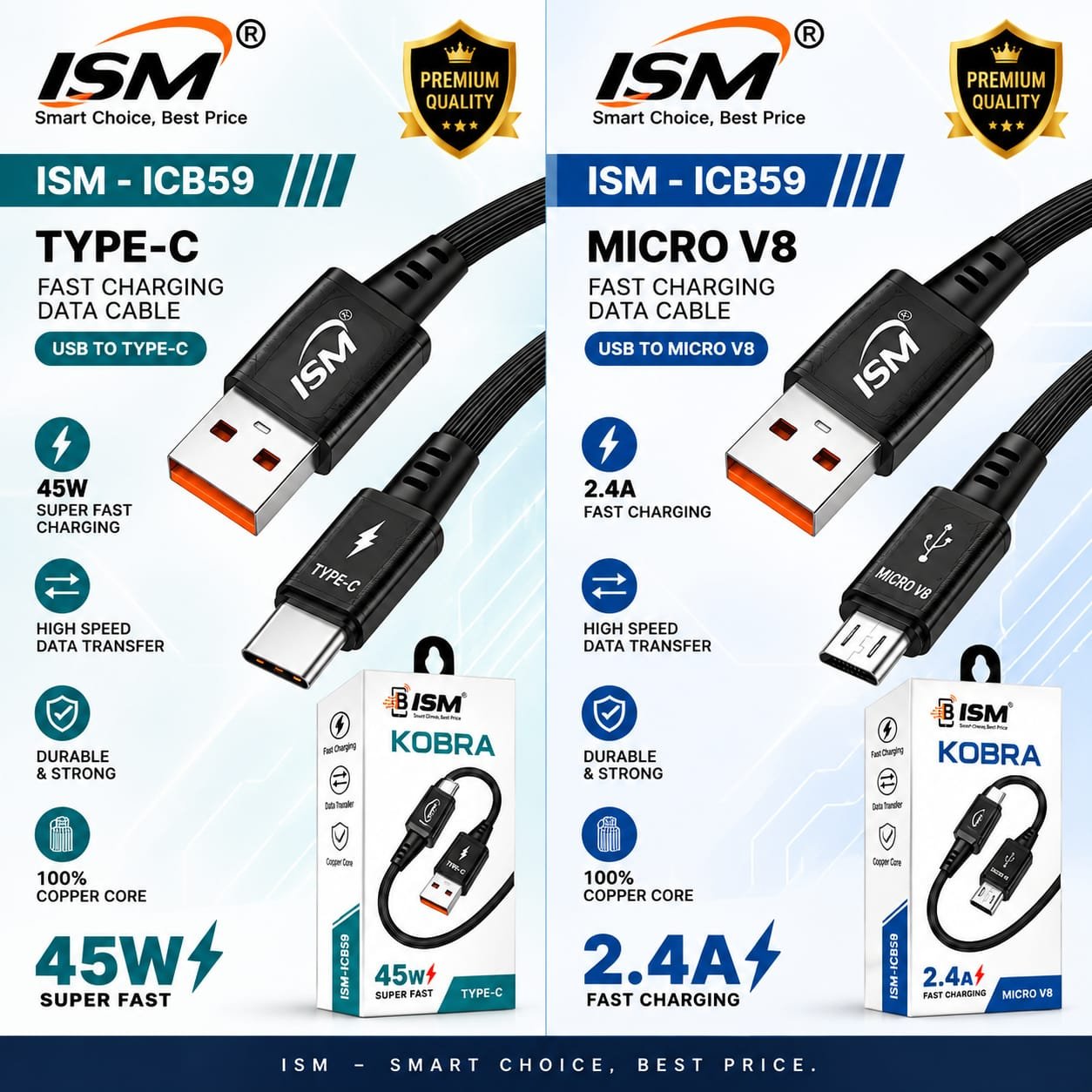 ISM KOBRA CB59 45W V8 Data Cable 1 Year Warranty