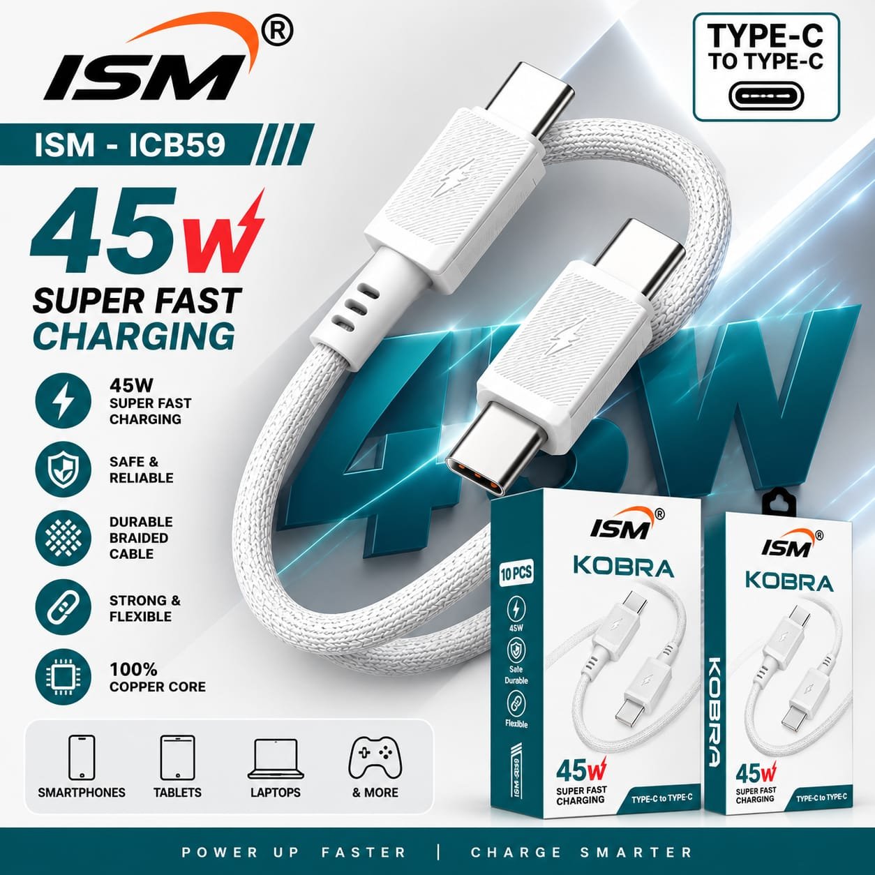 ISM Cobra CB59 45W C to C  Data Cable 1 Year Warranty