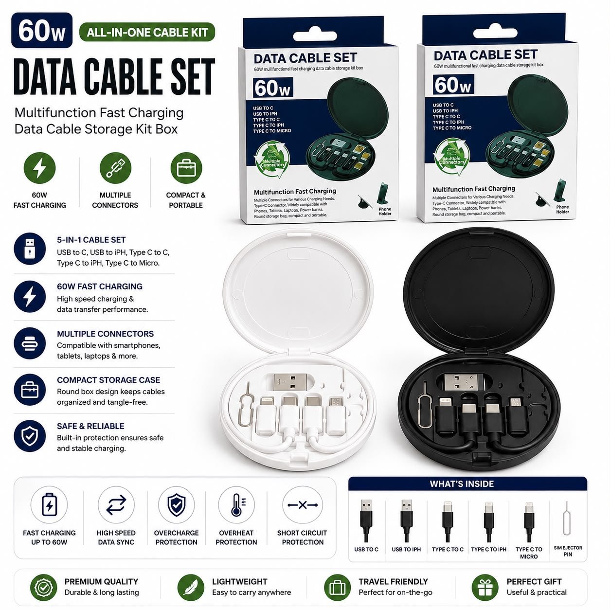 60W Multifunctional Data Cable Kit / Set