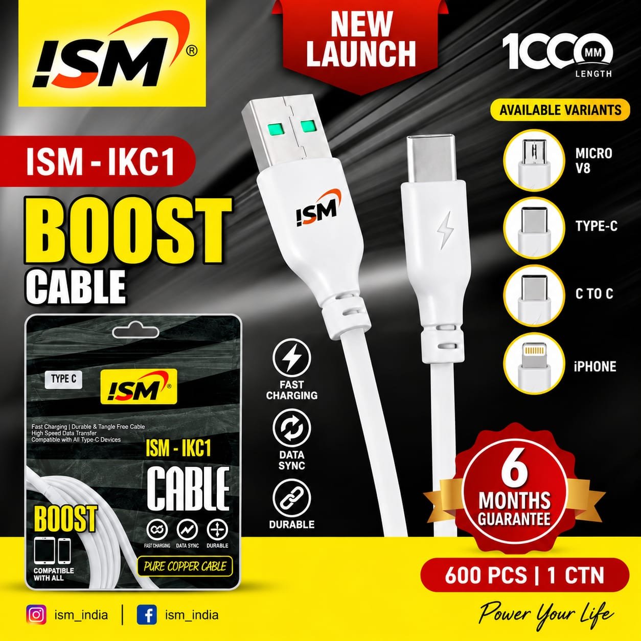 ISM  IKC1 Type c 1000MM Copper Wire Data Cable ( 6M)