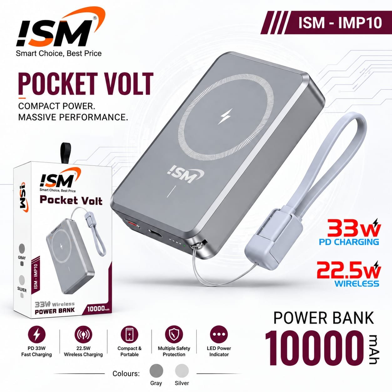 ISM IMP10 10000 MAH Megsafe Powar Bank 6M Warranty