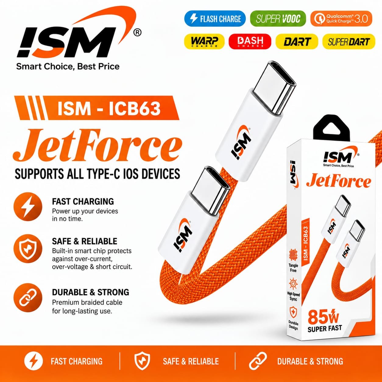 ISM ICB63 JET Forch Type c To Type c Cable 1Y Warranty