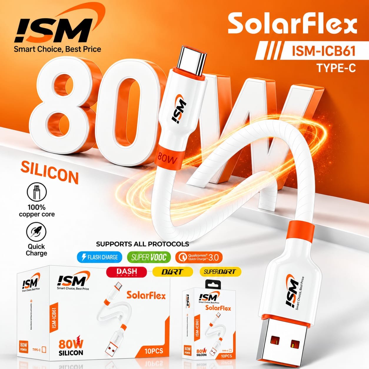 ISM CB61 SolarFlex USB TO Type c Data Cable [1Y]