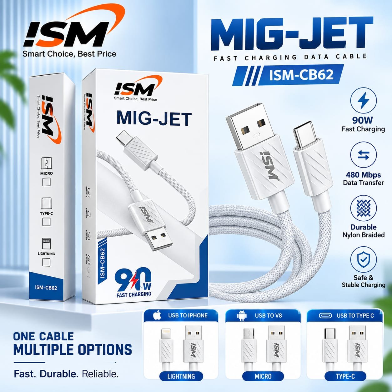 ISM ICB62 80W Usb To Micro V8 Data Cable 1 Year Warranty