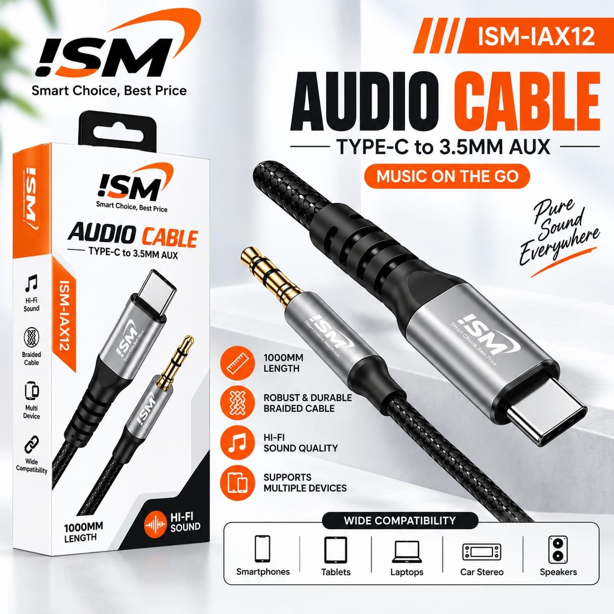 ISM IAX12 Aux to Type c Cable