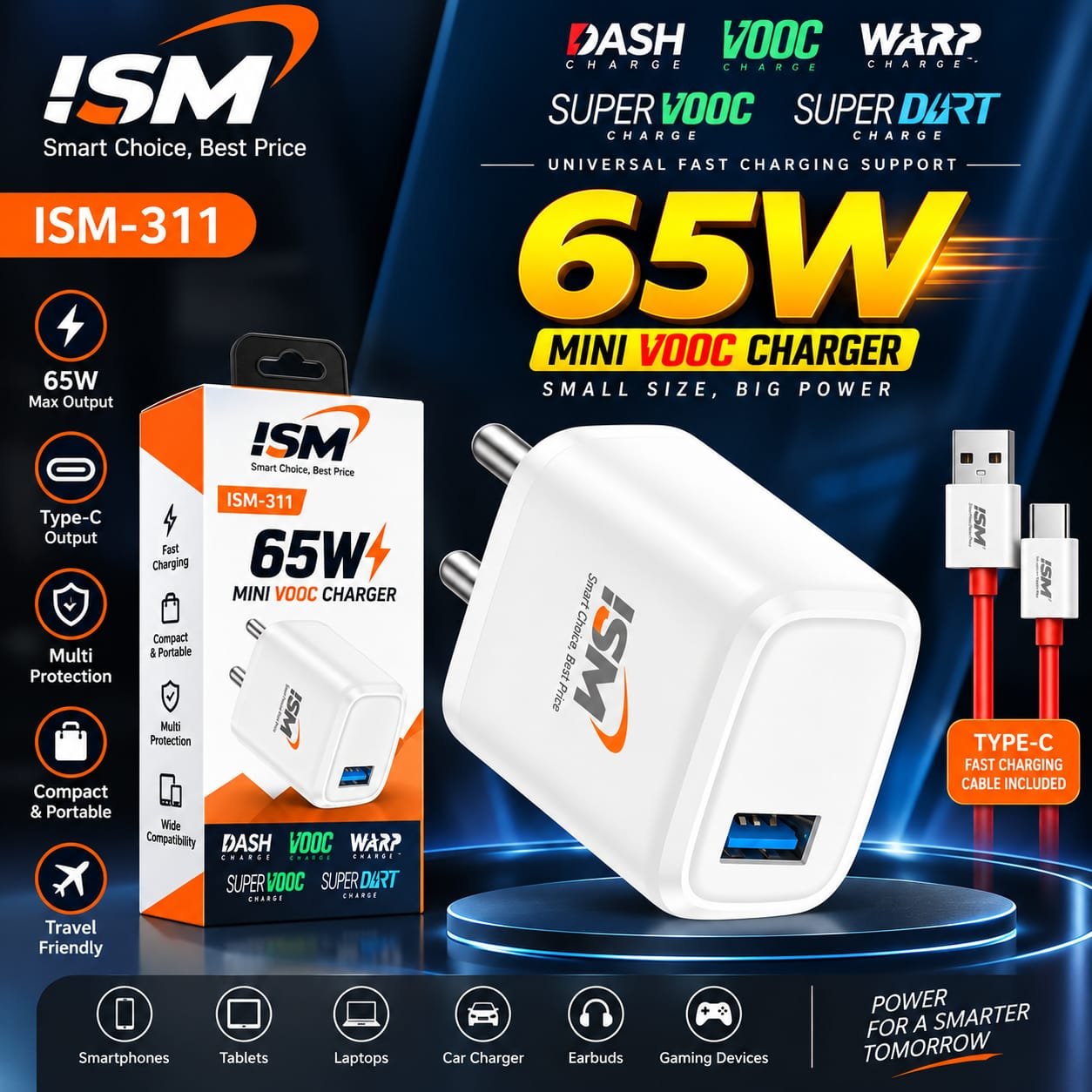 ISM - 311 65W Supar Vooc Type c Mobile Charger (1 Year Warranty)