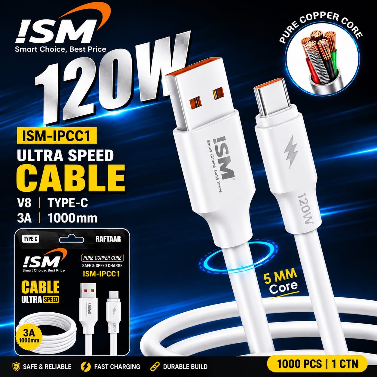 ISM PCC1 Type c 120W Data Cable 1Y warranty
