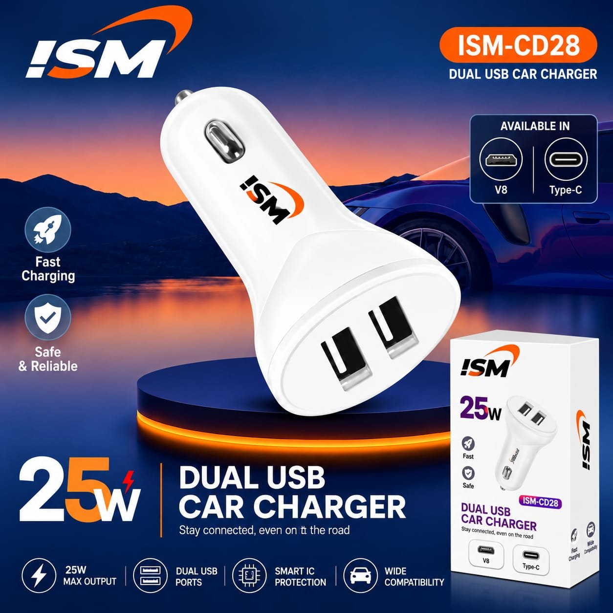 ISM CD28 25W Micro V8 Car Charger 1Y