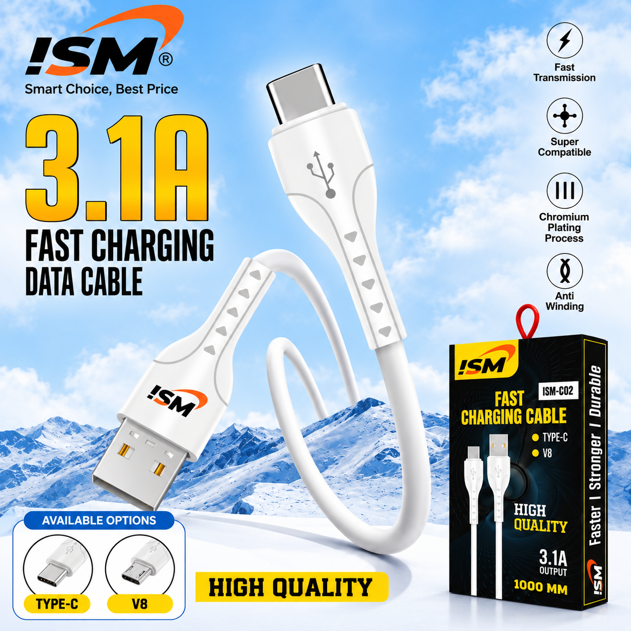 ISM C02 3.1A Type c Data Cable 1Y Warranty