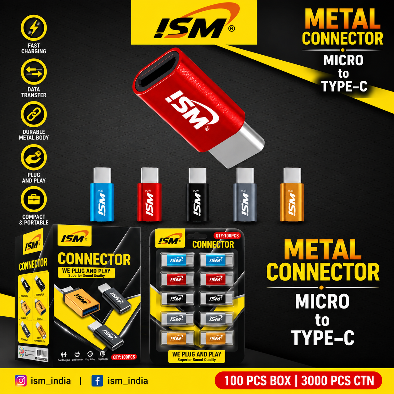 ISM Back V8 To Type c Metal Charging Tukdi