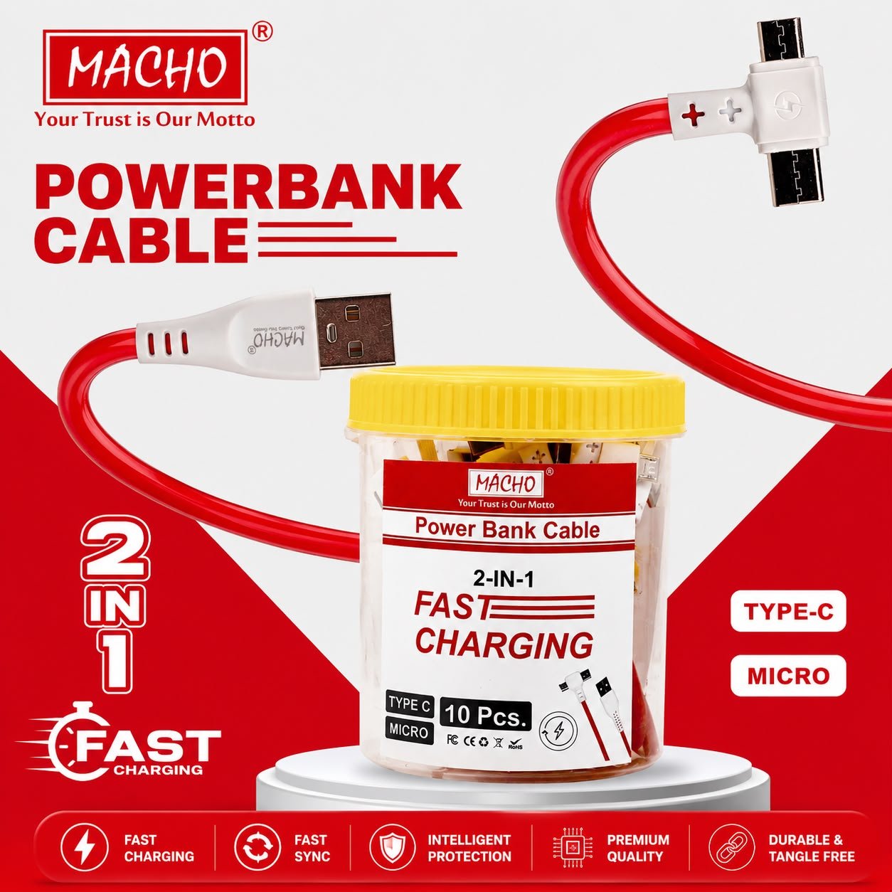 Macho 2In1 Powar Bank Cable (10 Pcs PK)