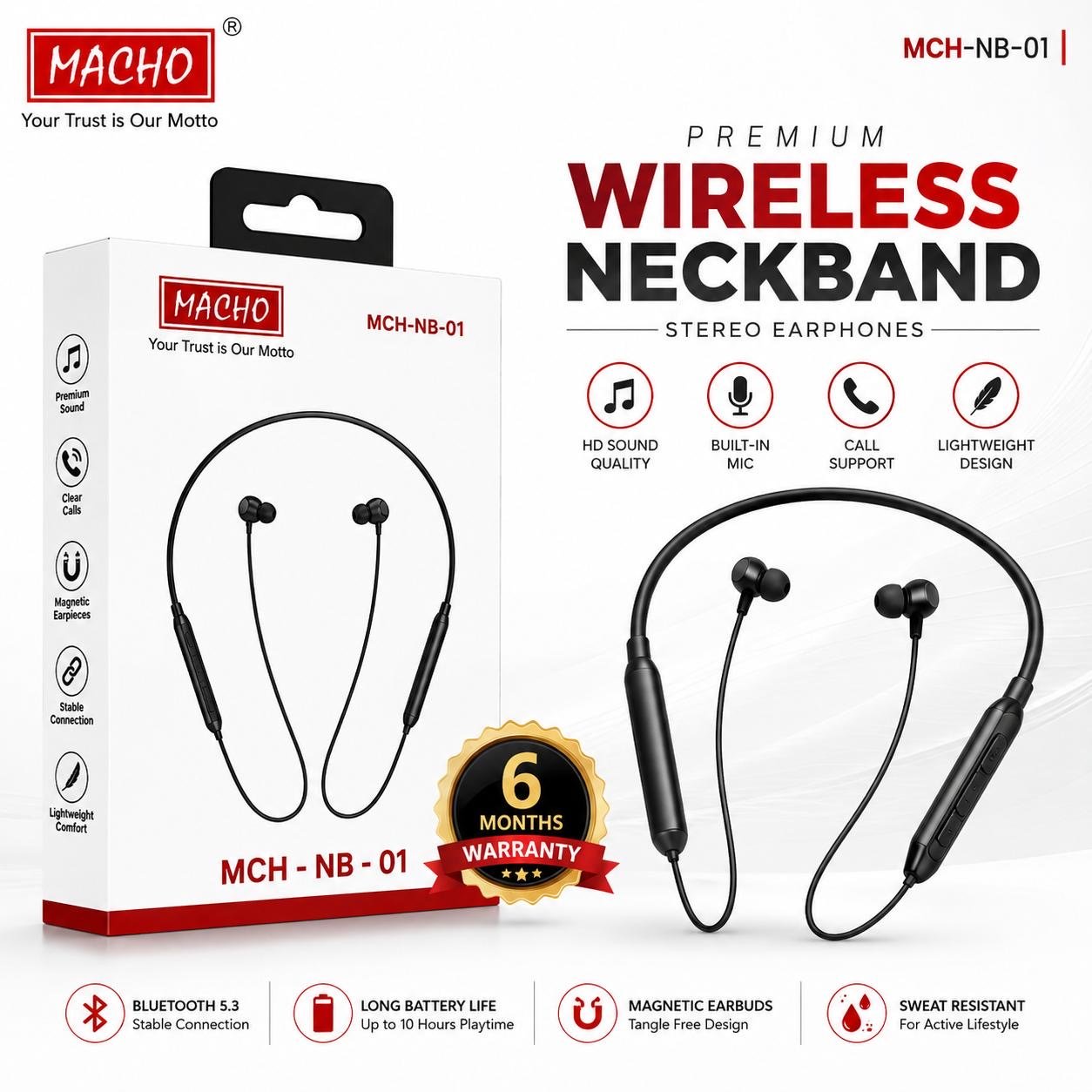 Macho NB01 Z2 Wireless Bluetooth Neckbend