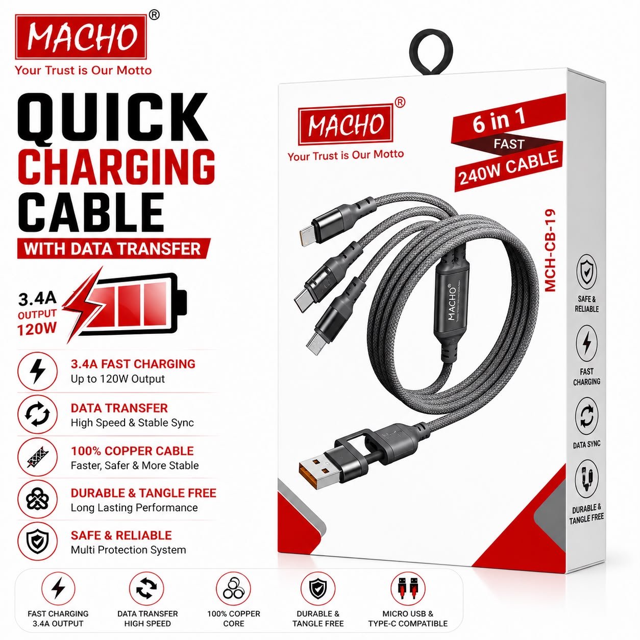 MACHO MCH - CB19 (6-in-1 Fast Charging Cable)