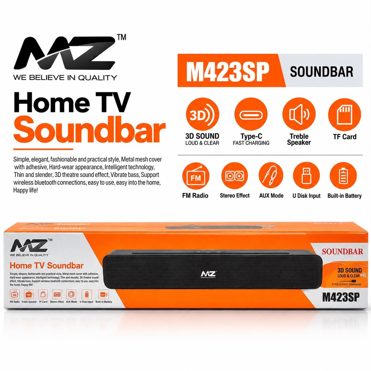 MZ M423SP Wireless Bluetooth Home TV Soundbar