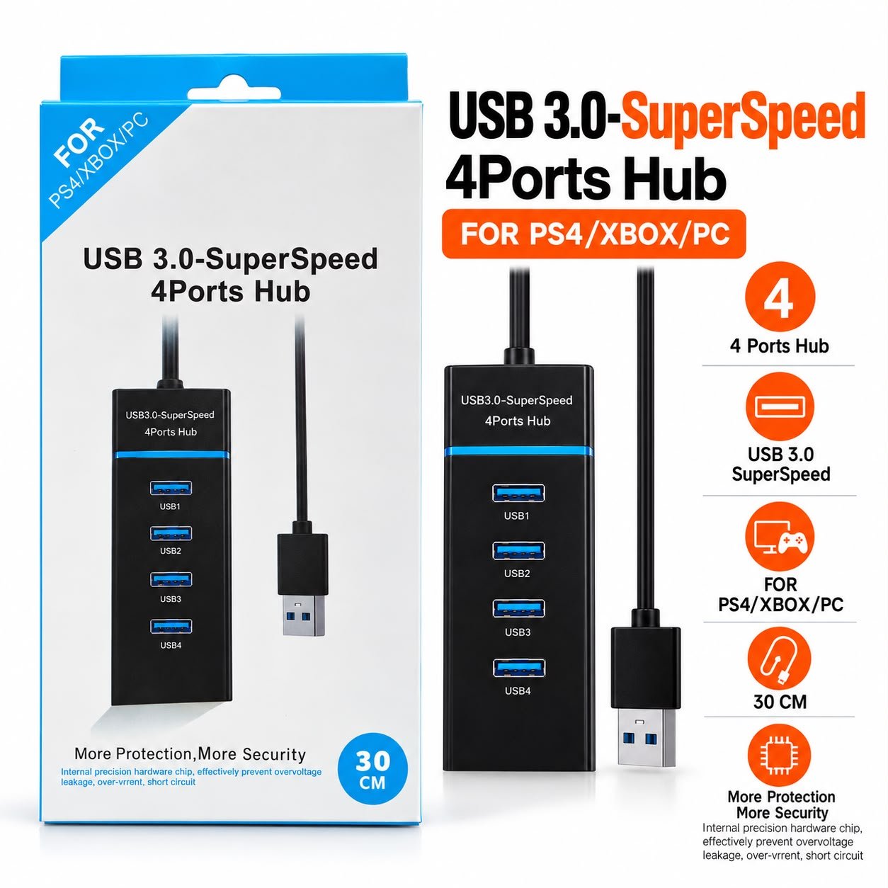 USB TO 4Usb Hub 3.0A 1.2Mtr