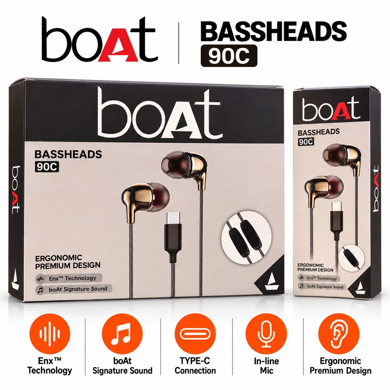 Boat 90C Wired  Type c Earphone