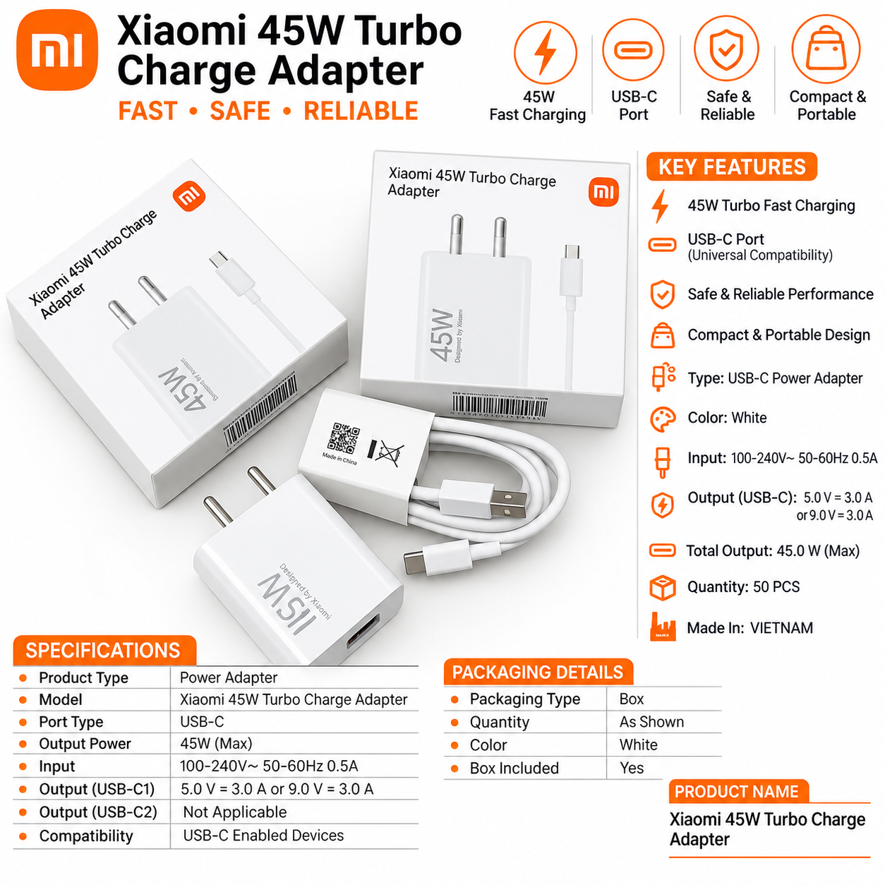 Xiaomi Mi 45W Turbo Charge Adapter With Cable
