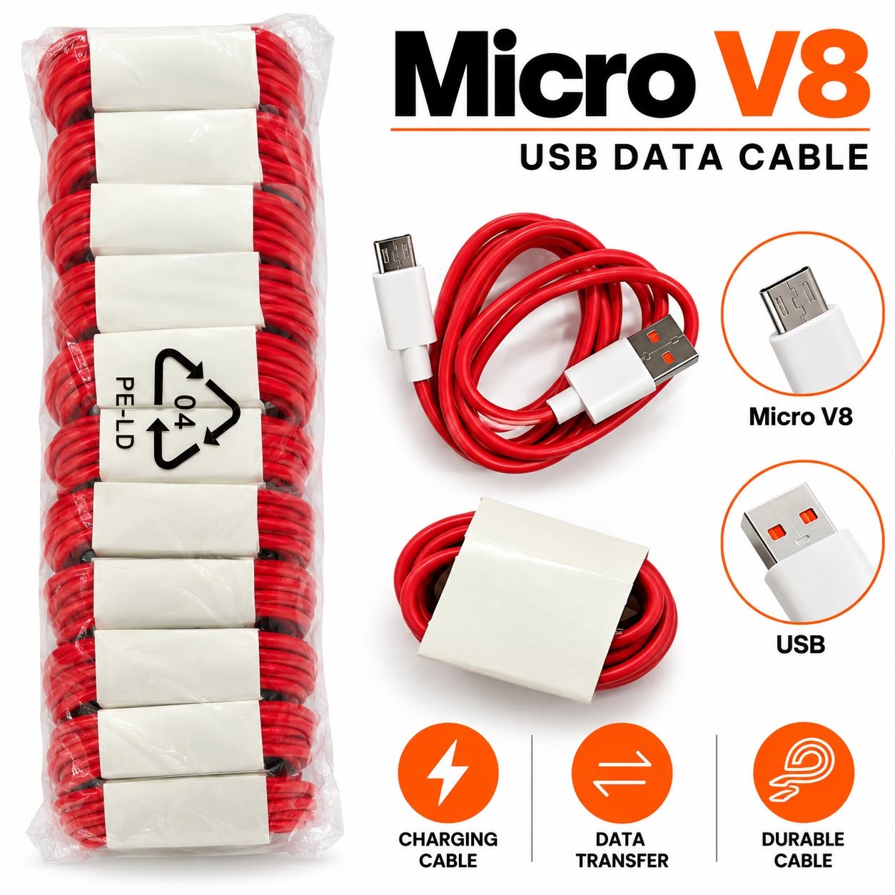 A10 USB To Micro V8 Red Cable