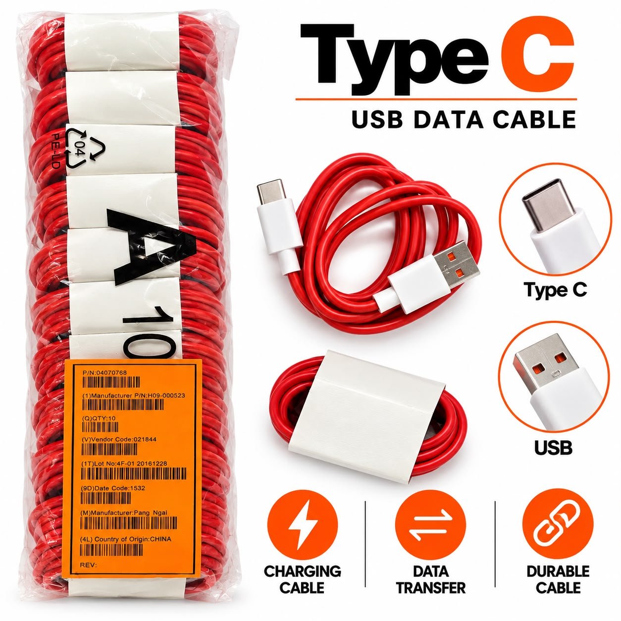 A10 USB to Type C Red Cable