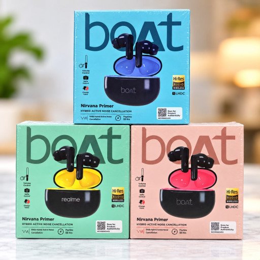 boAt One + Realme Nirvana Primer – Hybrid ANC TWS Earbuds Hard Packing