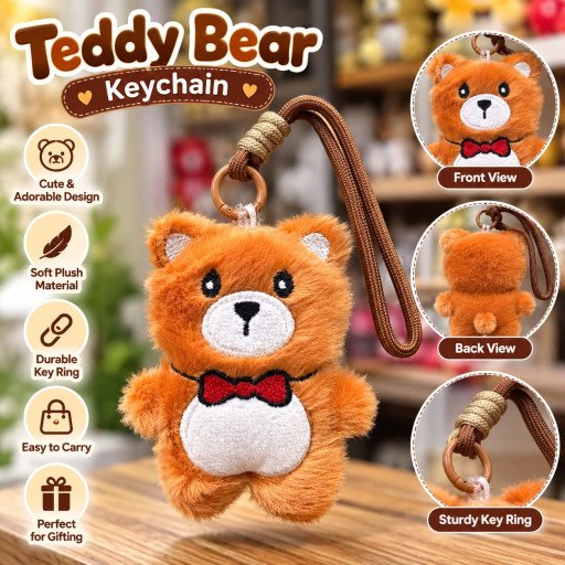 Teddy Bear Plush Keychain with Hanging Strap