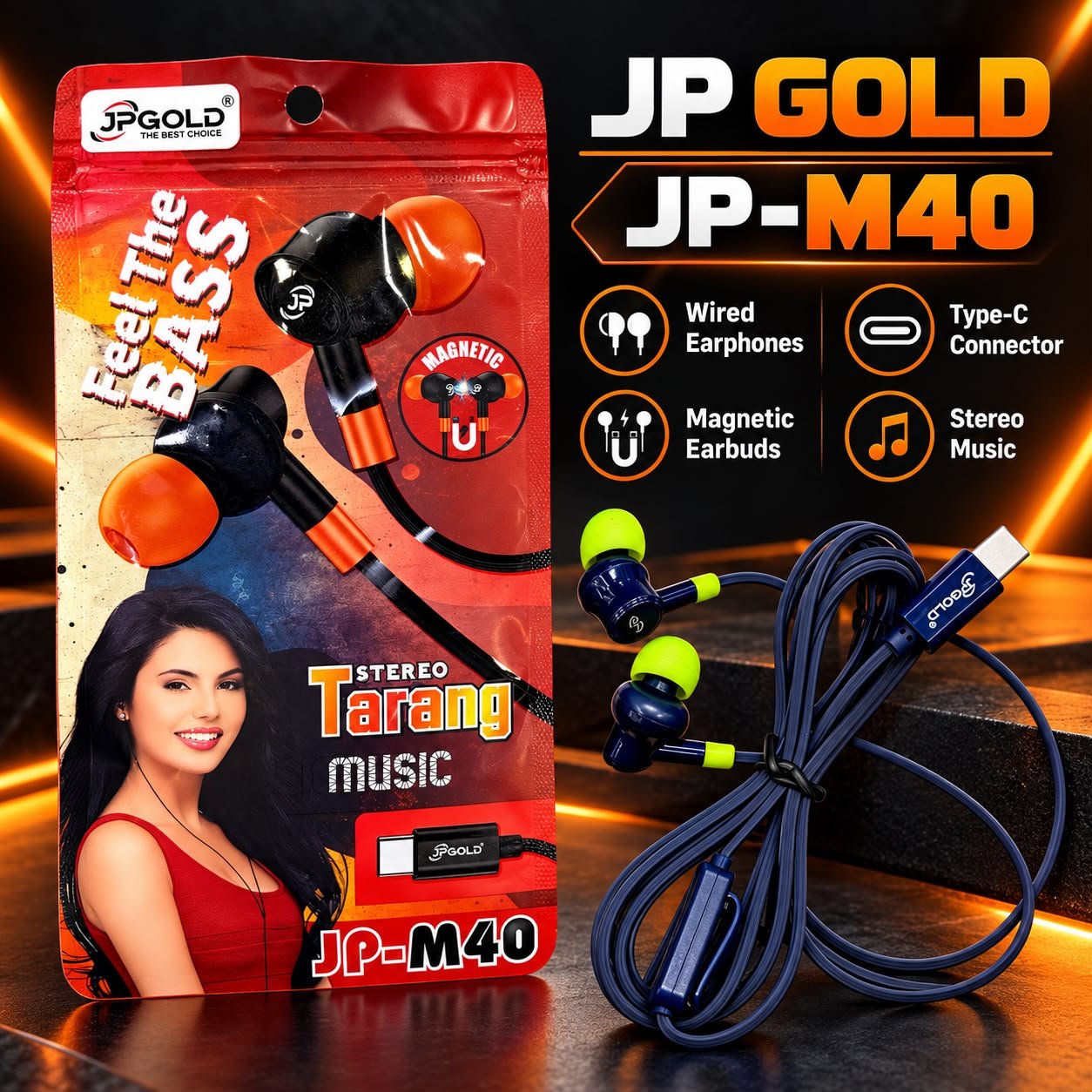 JP Gold JP-M40 Type c Wired Magnetic Earphones