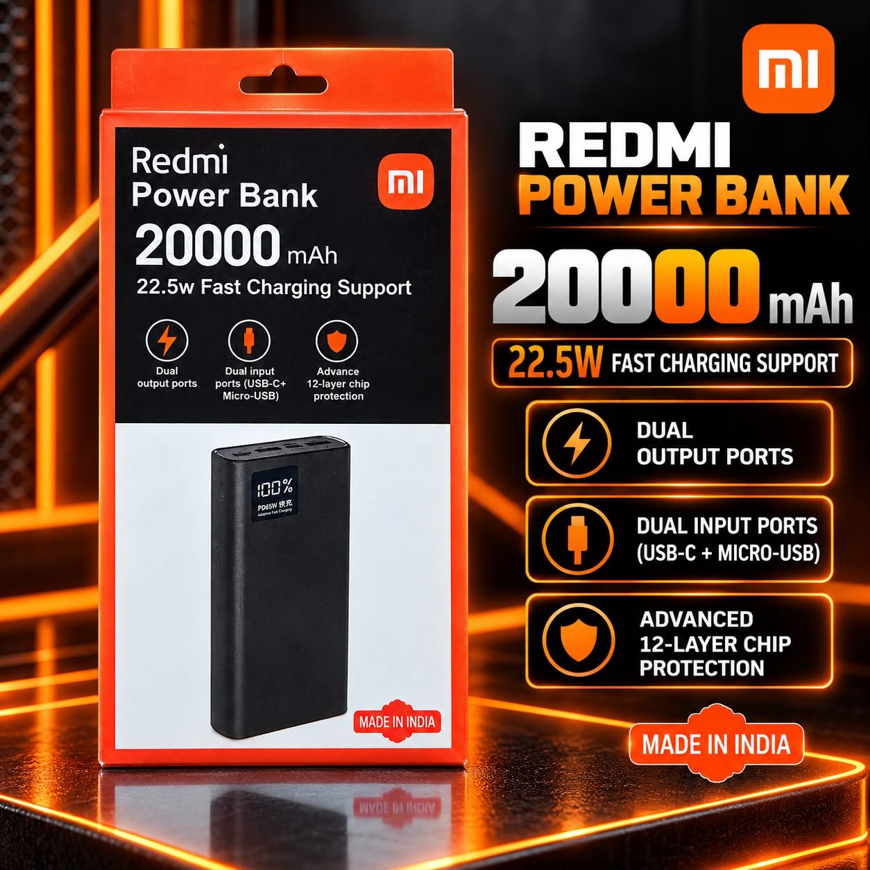 Mi 20000 Mah Digital Power Bank 6M Warranty