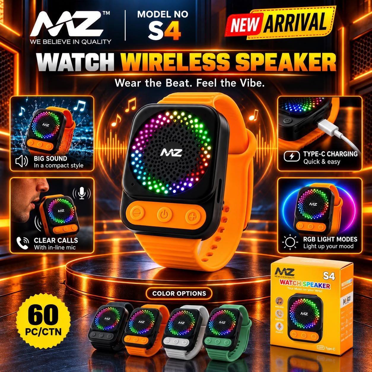 MZ S4 Watch Wireless Speaker with RGB Light