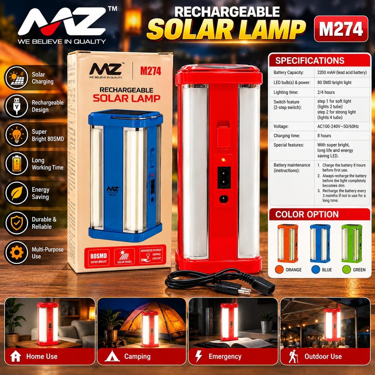 AMZ M274 Rechargeable Solar Lamp