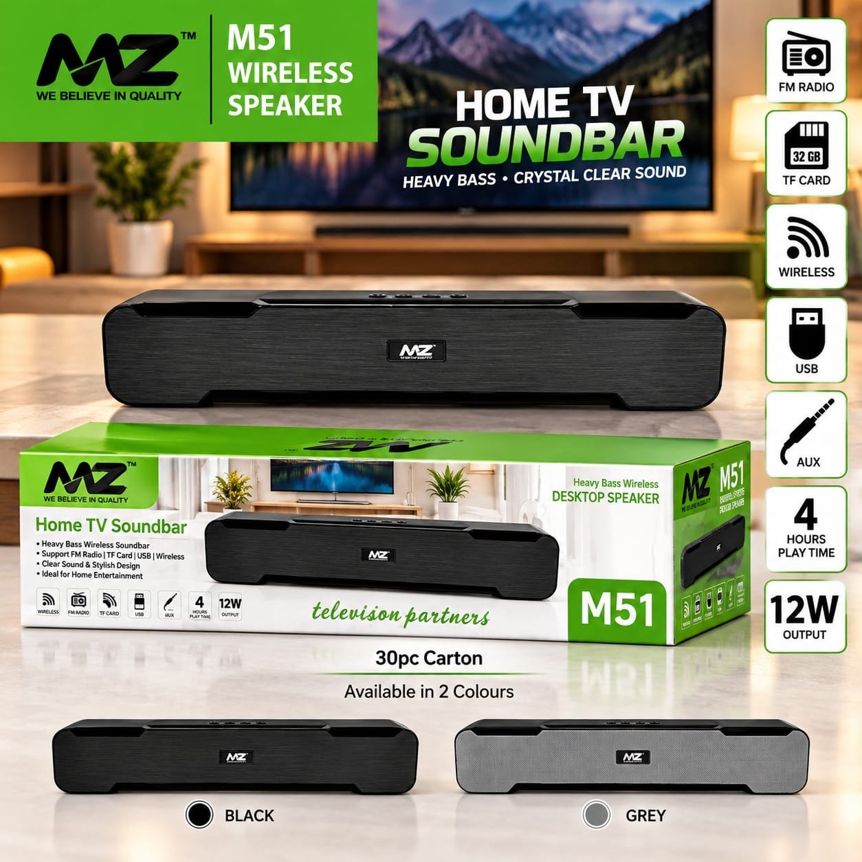 MZ M51 Wireless Speaker – Home TV Soundbar