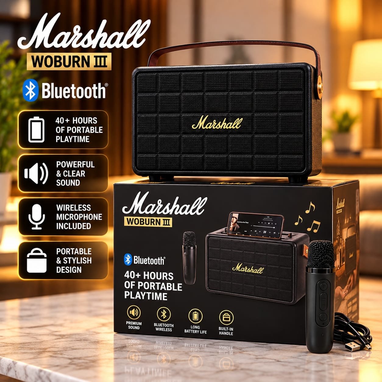 Marshall Woburn III Portable Bluetooth Speaker