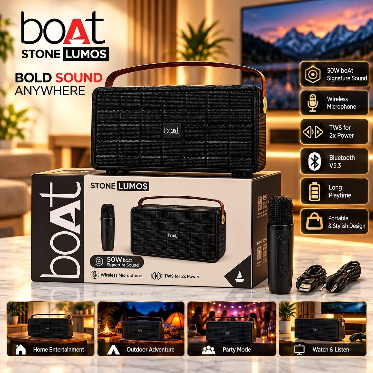 boAt Stone Lumos Portable Bluetooth Speaker