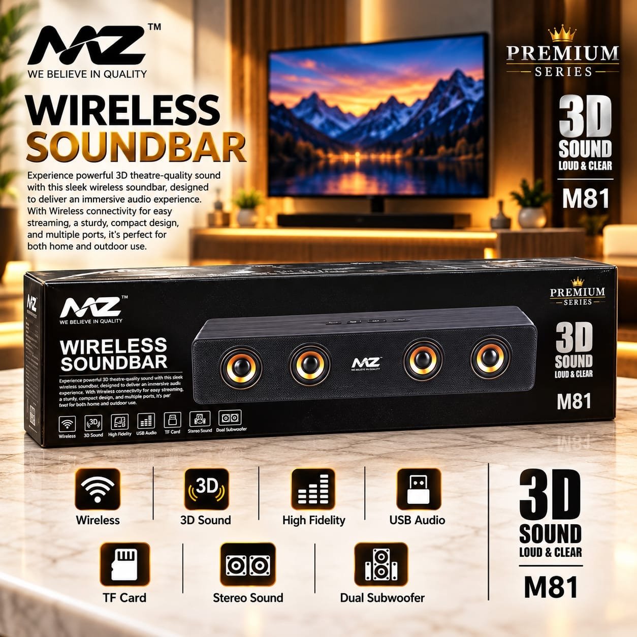 Mz M81 Wireless SoundbAr Speaker With Qty
