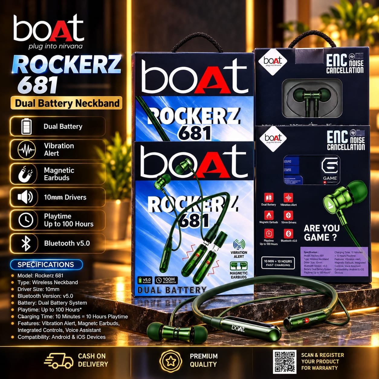 BOAT 681 500+500H Dual Battery Megnetic Neckbend