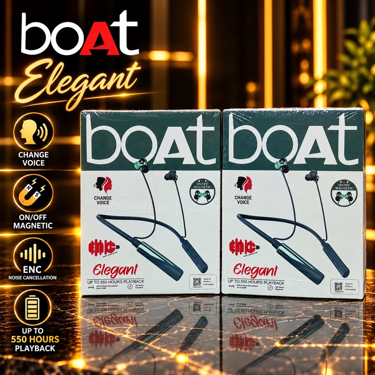boAt Elegant ENC Megnetic On/Off Voice Changer Wireless Neckband