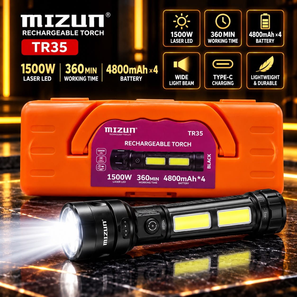 MIZUN TR35 1500W Rechargeable LED Torch