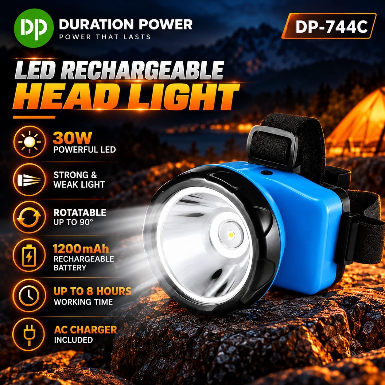 DP-744C Rechargeable LED Head Light Torch 🔦