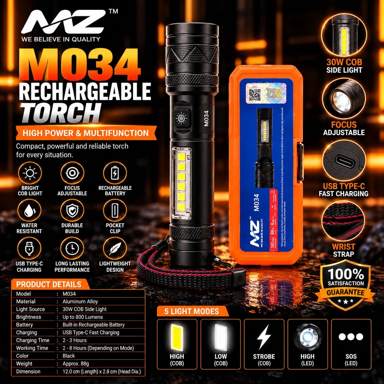 MZ M034 Mz Rechargeble Torch