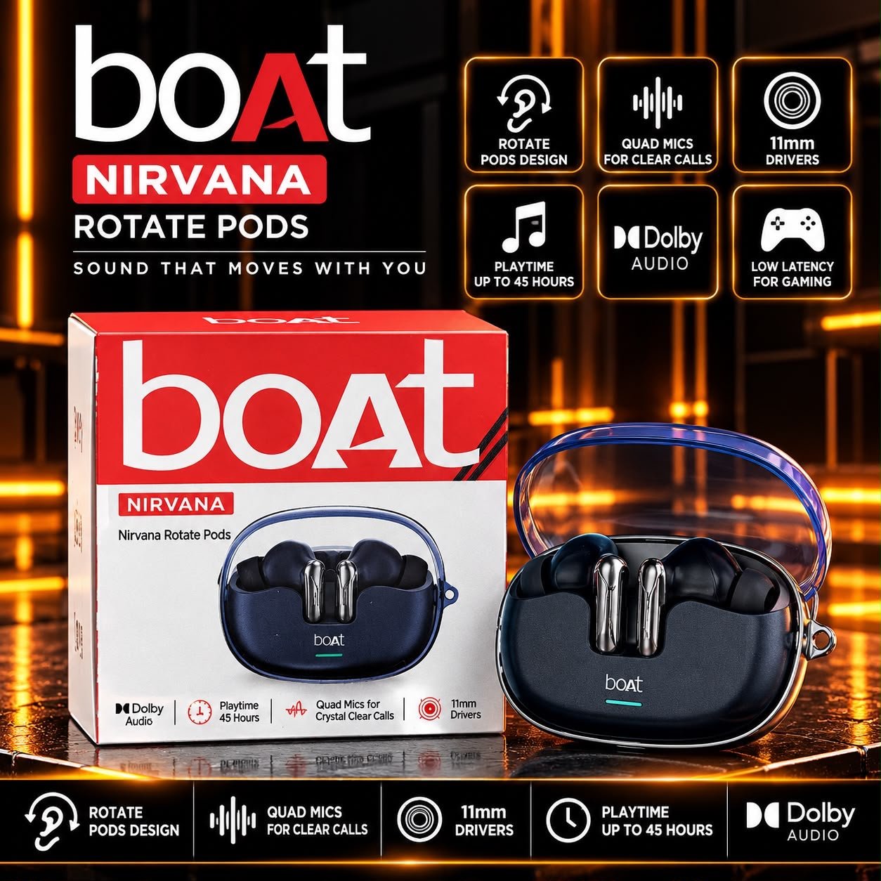 boAt Nirvana Rotate Pods TWS Wireless Earbuds
