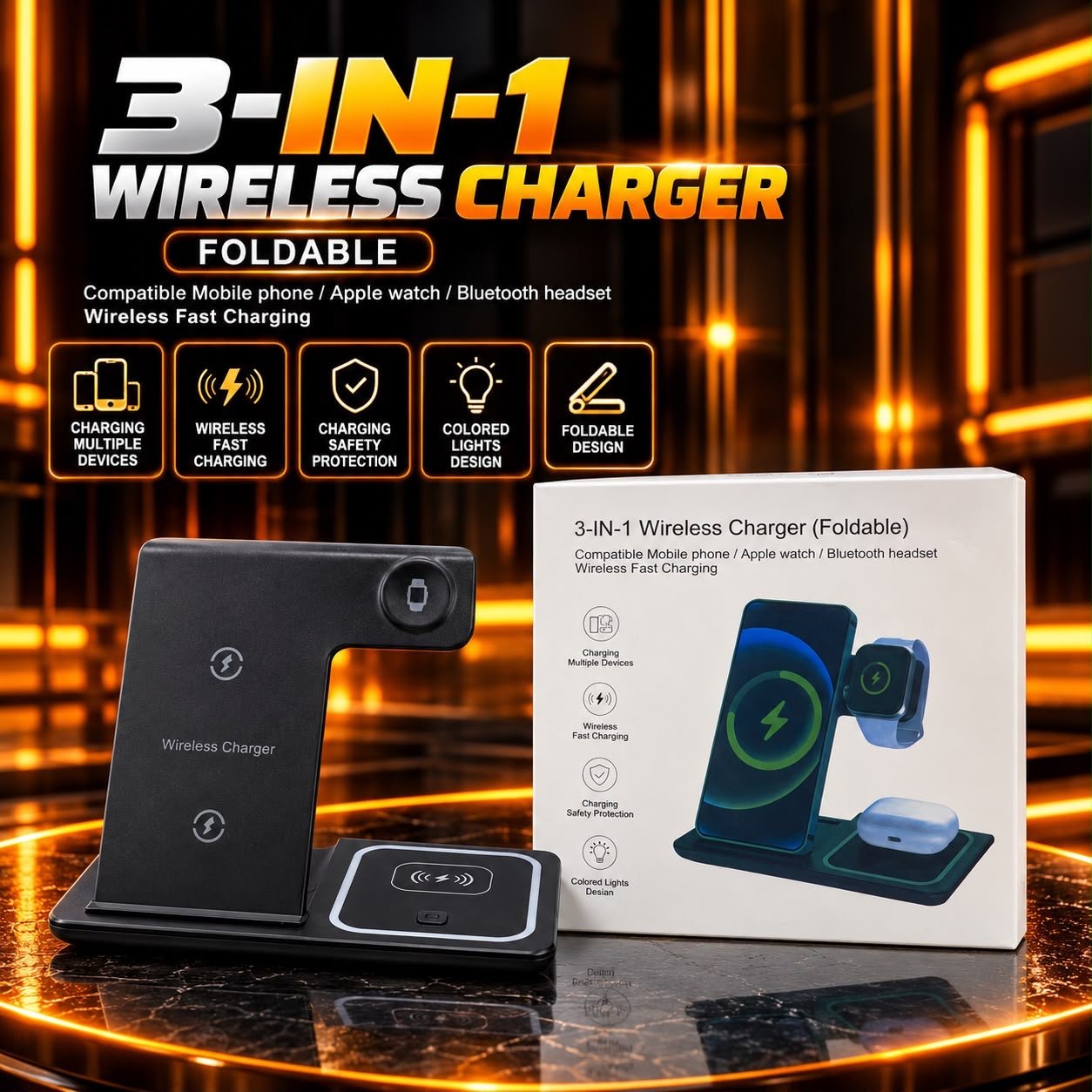 3-in-1 Foldable Wireless Charger for Mobile & Smartwatch
