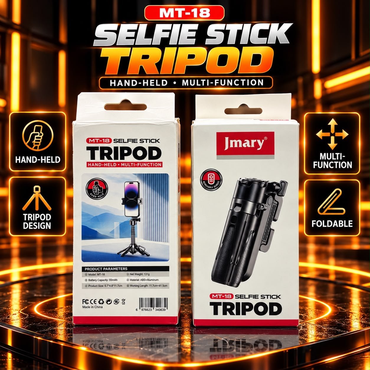 Jmary MT-18 Selfie Stick Tripod with Bluetooth Remote