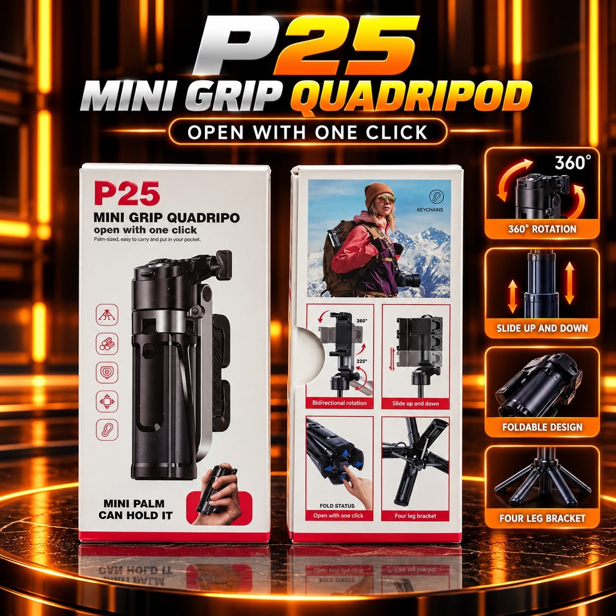 P25 Mini Grip Quadripod – Foldable Mobile Tripod