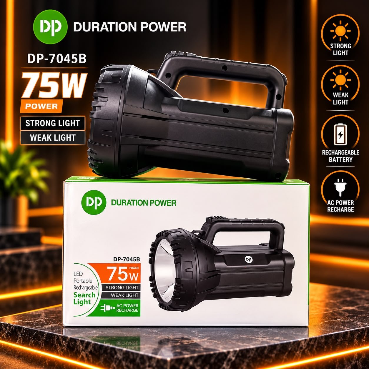 DURATION POWER DP-7045B 75W LED Portable Rechargeable Search Light